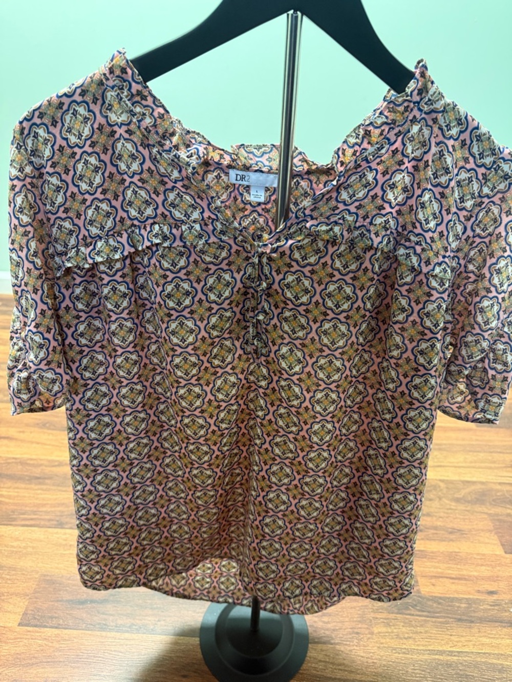 DR2 Pink Multicolor Floral Tie-Front Blouse